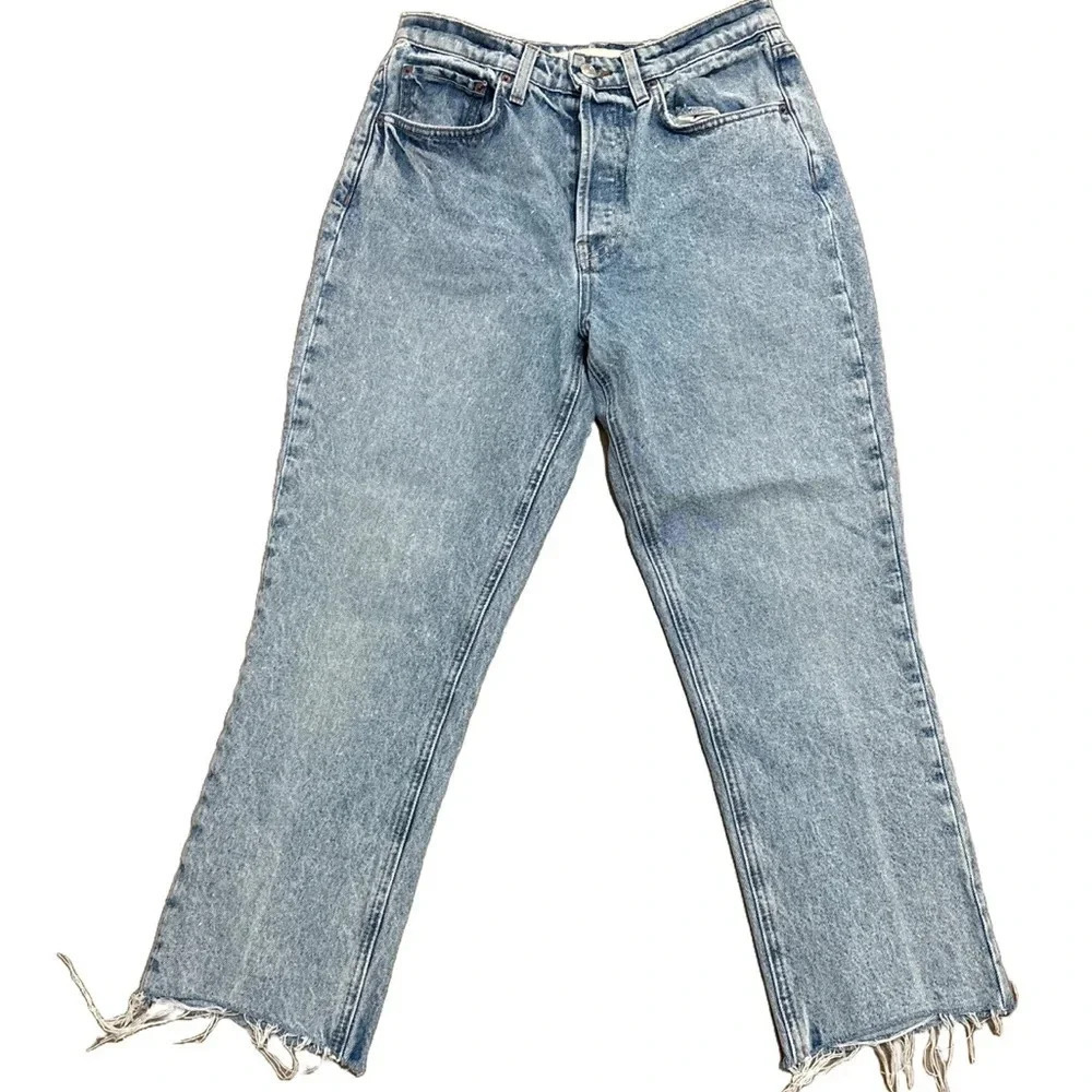 Grlfrnd | Revolve "The Karolina" High Rise Straight Crop Raw Hem Jeans. Size 28